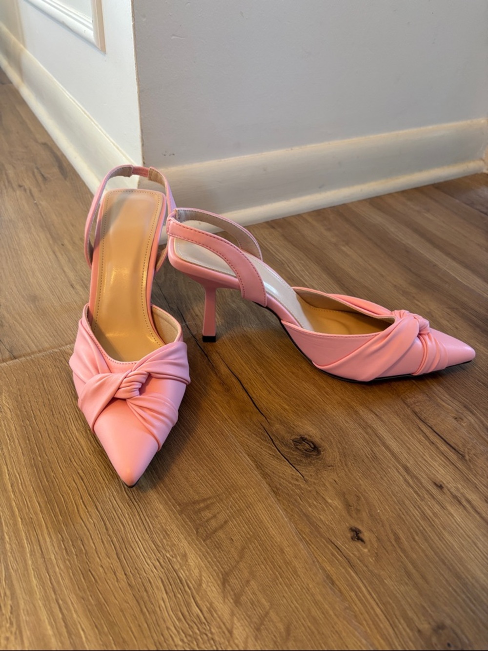 SHEIN Pink Knotted Pointed Slingback Heels